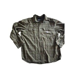 Carhartt Loose Fit Long Sleeve Button Up XL Olive Green Plaid TW447-M